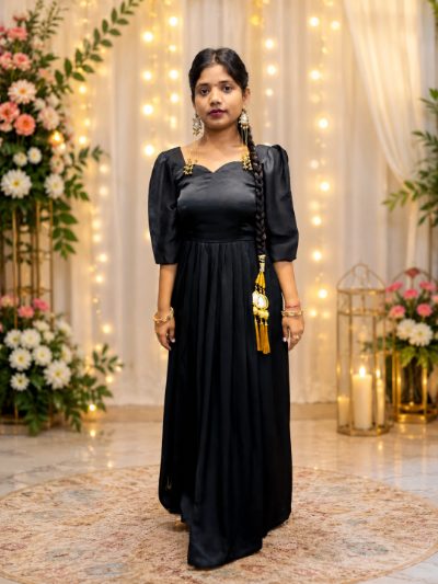 Adaa Bazaar Women's Anarkali Black Suit with Dupatta