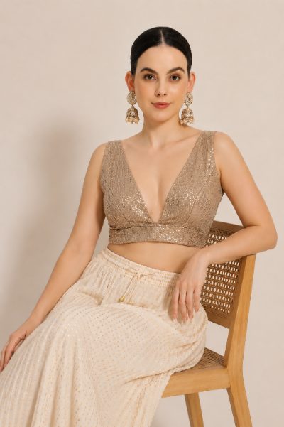 Adaa Bazaar Sequins Party Wear Cut Sleeves Stitched Blouse