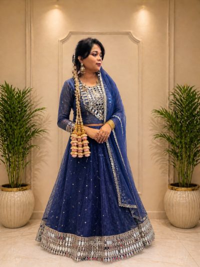 Adaa Bazaar Women's Readymade Blue Lehenga with Choli & Dupatta
