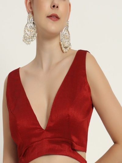 Adaa Bazaar Women's Readymade Red Blouse with Cut Sleeves