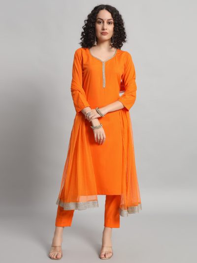 Adaa Bazaar Women's Readymade Suit (orange) with Dupatta