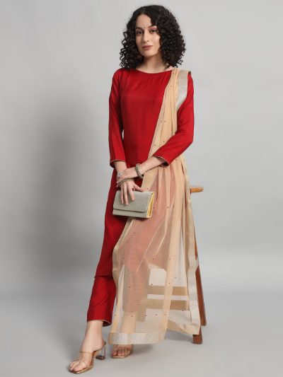Adaa Bazaar Women's Readymade Suit (red) with Dupatta