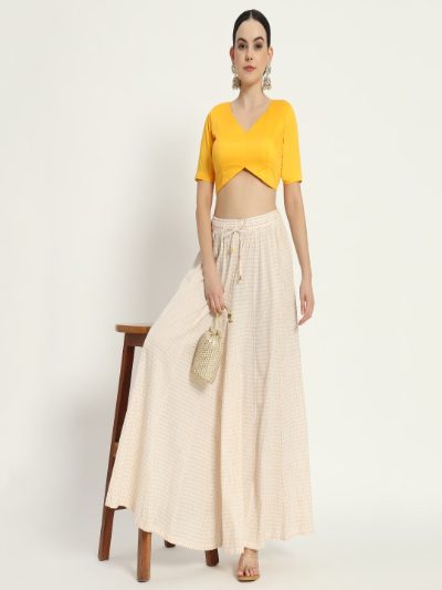 Adaa Bazaar Women's Readymade Yellow Blouse with Half Sleeves