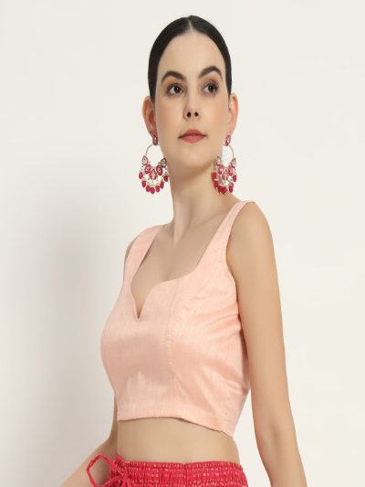 Adaa Bazaar Women's Readymade Pink Blouse with Cut Sleeves