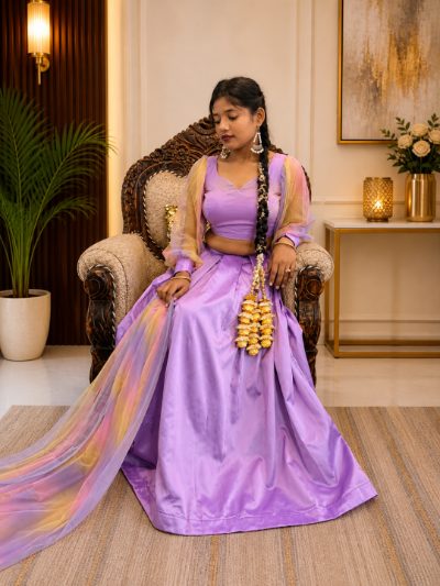 Adaa Bazaar Women's Readymade Lavender Colour Lehenga with Dupatta