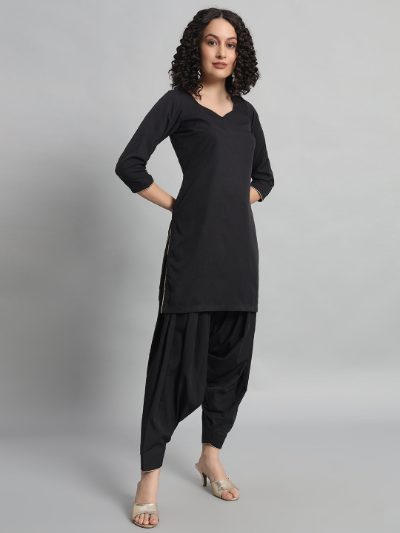 Adaa Bazaar Women's Readymade Patiala Suit (black) with Black Dupatta