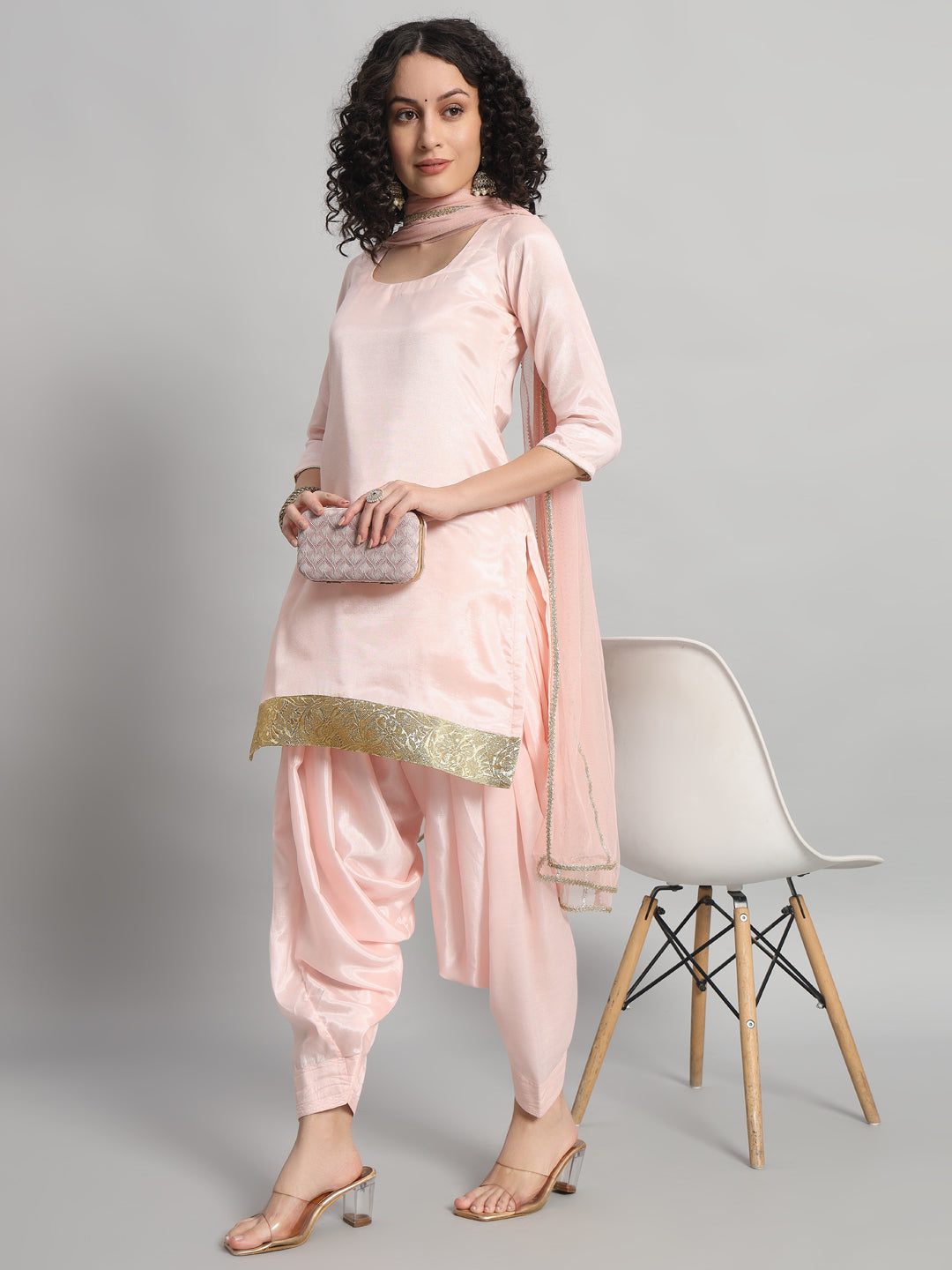Adaa Bazaar Women's Readymade Patiala Suit (baby Pink) with Dupatta