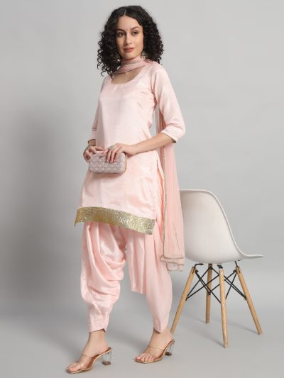 Adaa Bazaar Women's Readymade Patiala Suit (baby Pink) with Dupatta