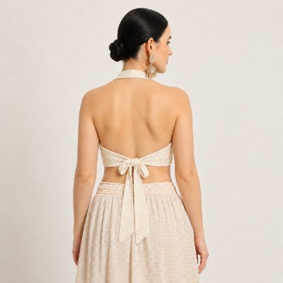 Adaa Bazaar Sequins Party Wear Cut Sleeves Stitched Halter Neck Blouse