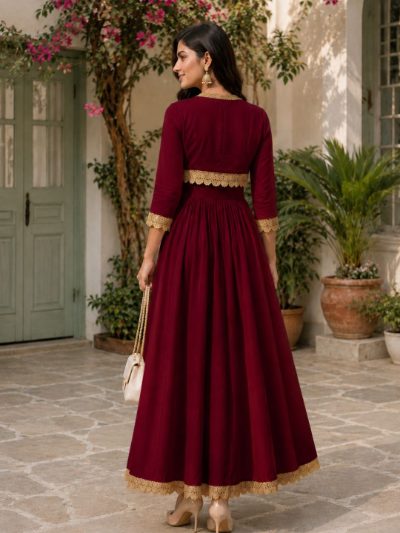 Adaa Bazaar Women's Cotton Cambric Calf-Length Dress with Half Jacket