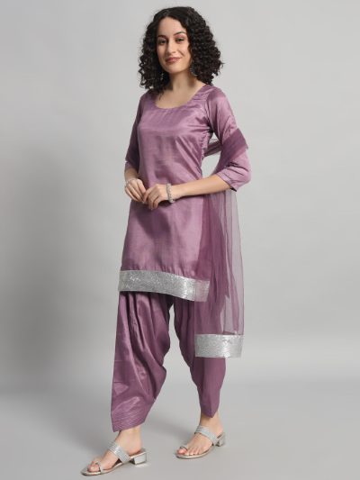 Adaa Bazaar Women's Readymade Patiala Suit (purple) with Dupatta