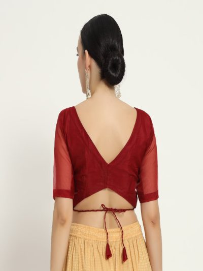 Adaa Bazaar Women's Readymade Red Blouse with Half Sleeves