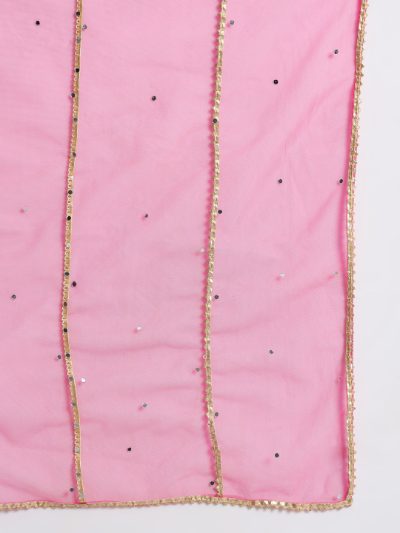 Adaa Bazaar Women's Readymade Suit (black) with Dupatta (pink)